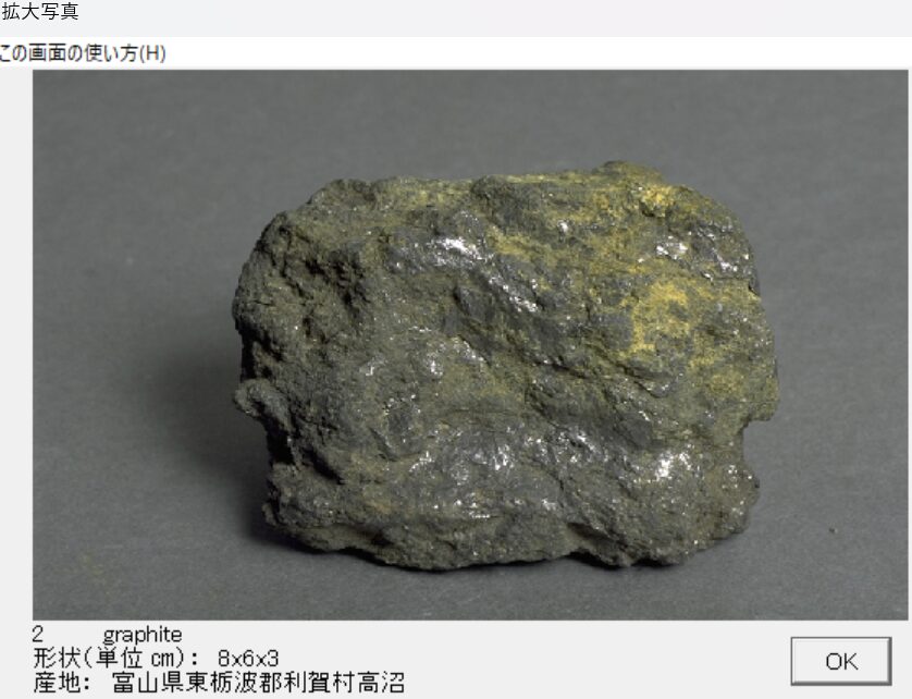 石墨 富山県東栃波郡利賀村高沼 出典：本邦鉱物標本